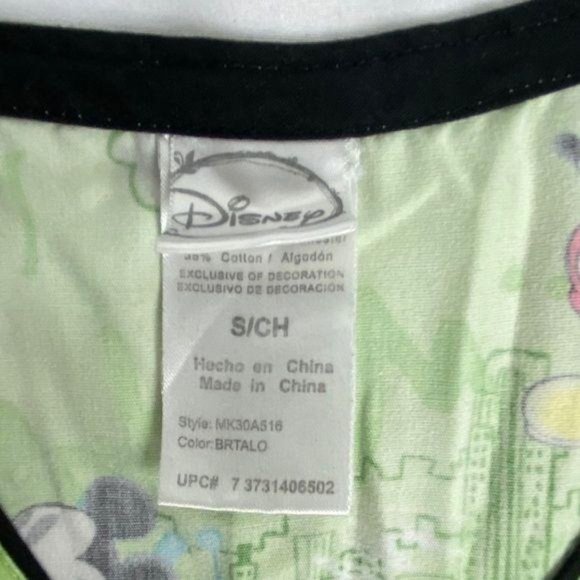 4/$25 Disney Mickey Mouse Scrub Top Cityscape Green Women's Small - Picture 7 of 8